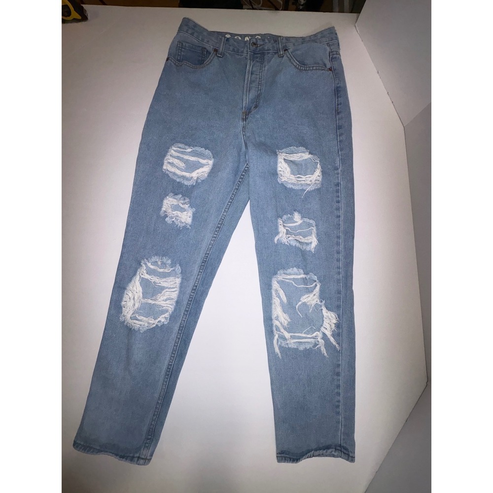 SONG CLASSIC MOM JEAN Light Wash Distressed Ripped Button Fly Women Sz 11 30L - Picture 3 of 8